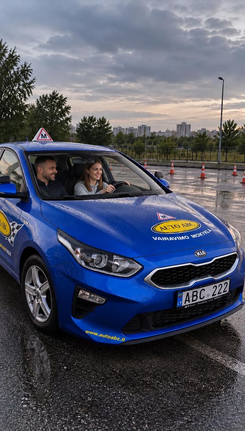 AUTO ABC instruktorius moko mokinę vairuoti